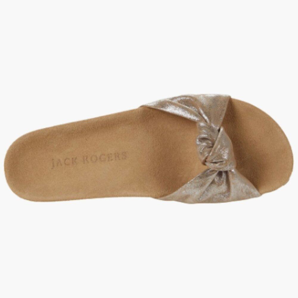Jack Rogers Phoebe Knotted Comfort Slide Sandals Metallic Platinum 7